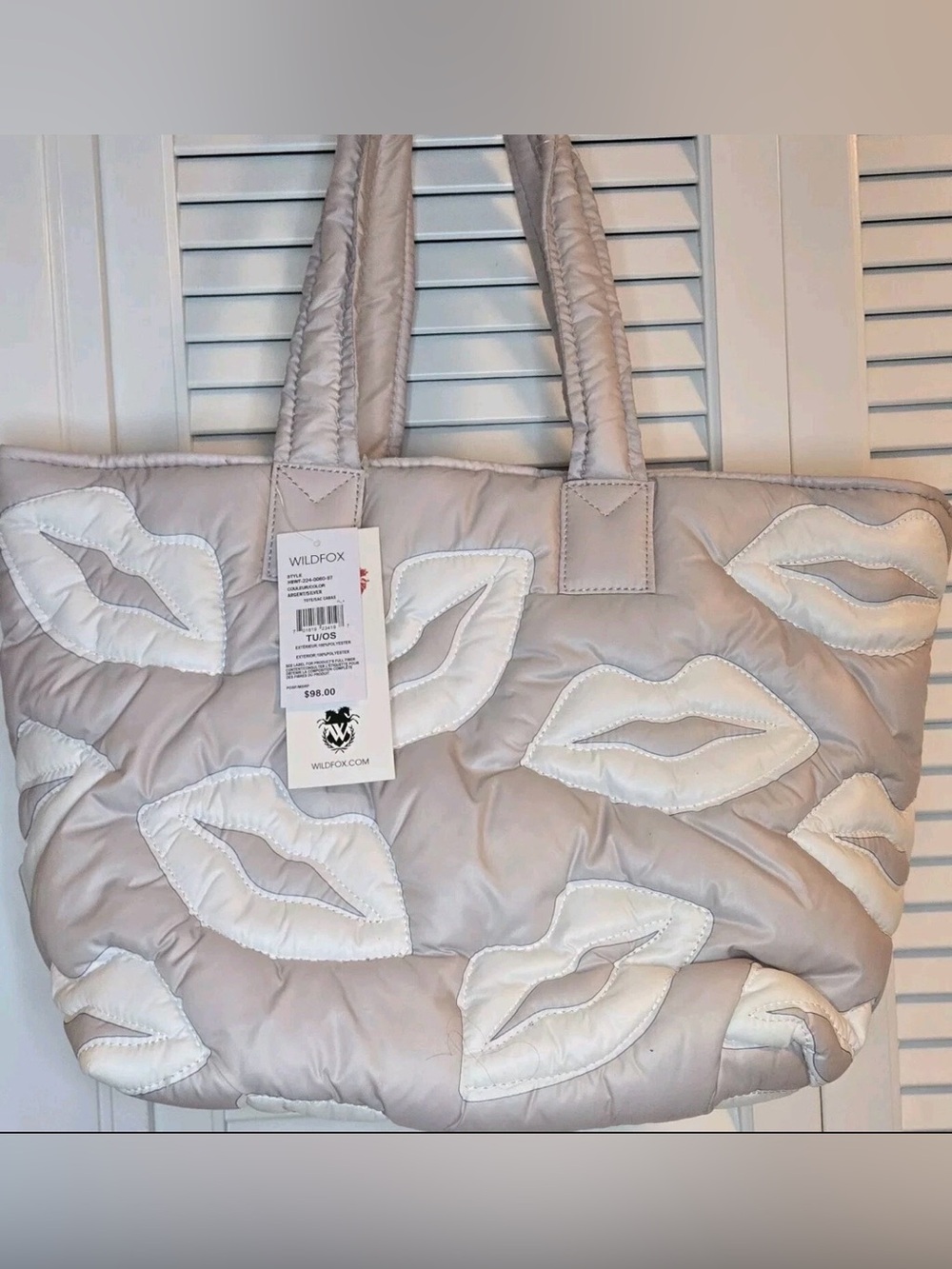 NWT - Wildfox Women's Quilted Lip-Print Tote Bag in Light Beige